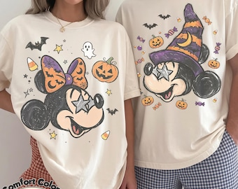 Retro Comfort Colors Mickey Minnie Halloween Couple Shirts, Mickey Halloween Shirt, Spooky Season Tee, Disney Halloween Matching Shirts