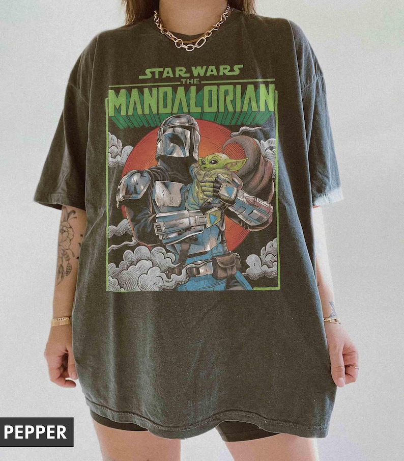Retro Star Wars The Mandalorian Boba Fett And Baby Yoda Shirt, This Is The Way Grogu Shirt, Star Wars Fan Gift, Disney Family Trip Shirt image 1