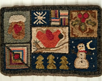 Happy Winter Primitive Folk Art Rug Hooking Pattern & Templates PDF Download