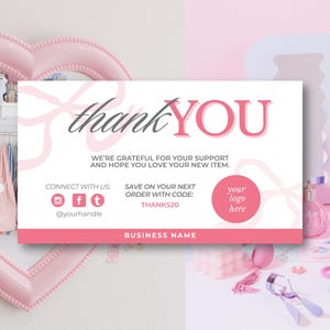 Charming Coquette Thank You Card - Editable Template for Small BusinessesCoquette Thank You Card, Digital Download Canva Editable Template