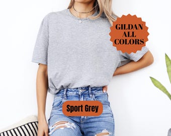 Sport Grey Gildan 64000 Softstyle Shirt, Gildan 64000 Softstyle Shirt, Unisex Cotton Shirt, Blank Unisex Tee for DTG, Sublimation,Embroidery