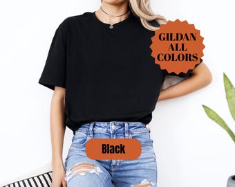 Blank Black Gildan 64000 Softstyle Tee, Gildan 64000 Softstyle Black Shirt, Unisex Cotton Shirt for DTG, Sublimation, Screen Print Wear,
