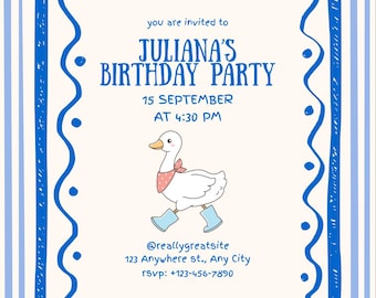 Elegant Script Birthday Invitation Template – Minimalist Party Invite, Editable Canva Download