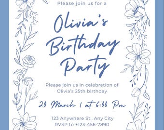 Minimalist Birthday Invitation Template | Modern Canva Party Invite (Digital Download)