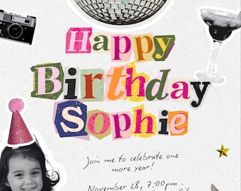 Modern Birthday Invitation Template | Editable Canva Party Invite (Digital Download)