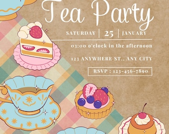 Garden Tea Party Invitation Template – Floral Minimal Invite, Bridal Shower or Birthday, Editable Canva