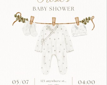 Gender Neutral Baby Shower Invitation Template – Minimalist Modern Invite, Editable Canva