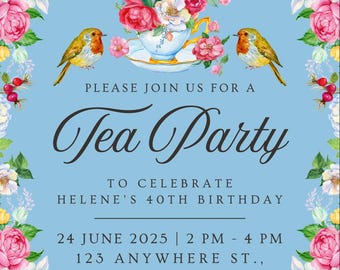 Editable Tea Party Invitation Template – Minimalist Elegant Invite, Canva Template, Instant Download