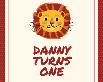 Lion 1st Birthday Invitation Template | Safari Birthday Invite | Baby Boy First Birthday | Editable Canva Invite digital download