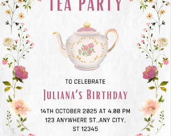 Editable Tea Party Invitation Template – Minimalist Elegant Invite, Canva Template, Instant Download