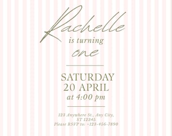 Pink 1st Birthday Invitation | Girl Birthday Invite with Balloons | Cute Baby Party | Editable Canva Template
