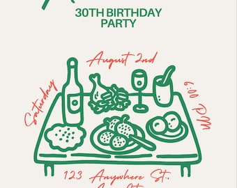 30th Birthday Invitation Template – Elegant Minimal Party Invite, Canva Editable Instant download