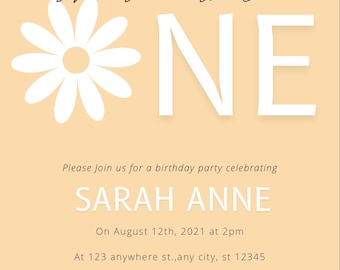 Wild One Daisy Birthday Invitation | Boho 1st Birthday Invite | Girl Safari Theme | Editable Canva Template