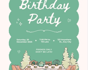 Birthday Invitation Template – Minimalist Baby  Birthday Invite, Editable Canva, Instant Download