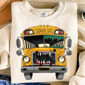 Halloween School Bus PNG: Spooky Driver Sublimation Design (Digital Download