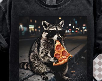 Funny Raccoon Eating Pizza PNG | Cool Raccoon With Sunglasses | Night Aesthetic Animal Design | Digital Download