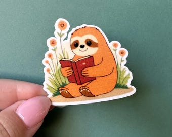 Reading Sloth Vinyl Sticker/ Water Resistant