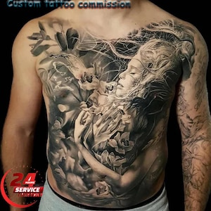 Custom Tattoo Design, Back Tattoo Drawing, Personalized tattoo drawing, Custom Tattoo Cover Up, Sleeve Tattoo Drawing, Digital Drawing