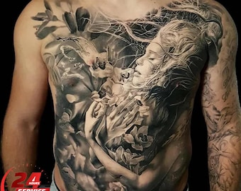 Custom Tattoo Design, Personalized Back or Sleeve Tattoo (Digital Drawing)