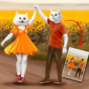Custom Neko Anime Drawing, Anime Style Portrait From Your Photos, Hand drawing, Anime couple portrait, Gift for Anime fans, Couple Gifts