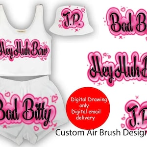 Benutzerdefinierte Airbrush, benutzerdefinierte personalisierte Airbrush Name Booty Shorts Crop Top Set, benutzerdefinierte Air Brush Service für Merch