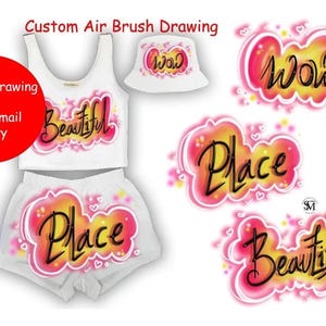 Benutzerdefinierte Airbrush, benutzerdefinierte personalisierte Airbrush Name Booty Shorts Crop Top Set, benutzerdefinierte Air Brush Service für Merch, digitale Zeichnung