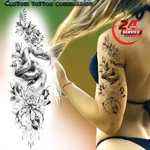 Kundenspezifisches Geburts-Blumen-Tattoo, personalisiertes Tattoo-Design, feminine Blumentattoo-Zeichnung, digitale Zeichnung