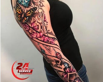 Custom Birth Flower Tattoo Design: Hand-Drawn Colored Ink