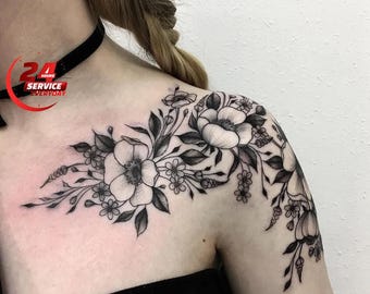 Custom Birth Flower Tattoo Stencil, Personalized Floral Outline