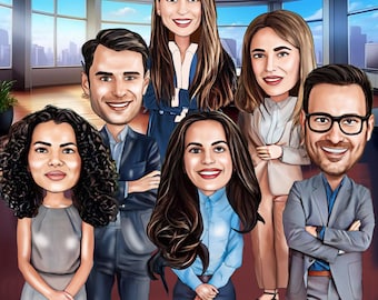 Custom Group Caricature Portrait | Personalized Cartoon Art | Funny Digital Artwork | Group Gift Download