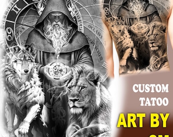 Custom Watercolor Tattoo Design: Full/Half Sleeve, Hand Drawn