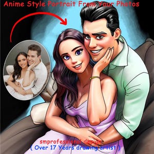 Custom Anime Drawing, Anime Style Portrait From Your Photos, Hand drawing, Anime couple portrait, Gift for Anime fans, Couple Gifts