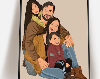 Ilustración de retrato familiar sin rostro personalizado / Arte familiar minimalista personalizado / Dibujo digital descargable