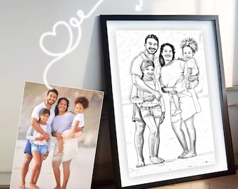Benutzerdefiniertes Foto zu Bleistift-Skizze Porträt | Handgezeichnete Familienskizze | Personalisierte Digitale Kunst | Erinnerungsgeschenk