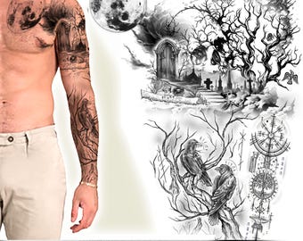 Custom Watercolor Tattoo Design: Full/Half Sleeve, Hand-Drawn