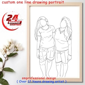 Custom Line Drawing from Photo, couple faceless portrait, Custom Family Gift, Personalized Wedding Anniversary Gift, Custom Line From Photo