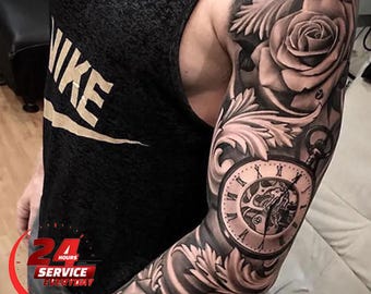 Custom tattoo-ontwerp: handgetekende tatoeage op volledige/halve mouw