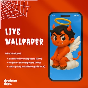 Cute Devil Angel Live Wallpaper | Halloween Animated Phone Background | Spooky Digital Download for iPhone & Android