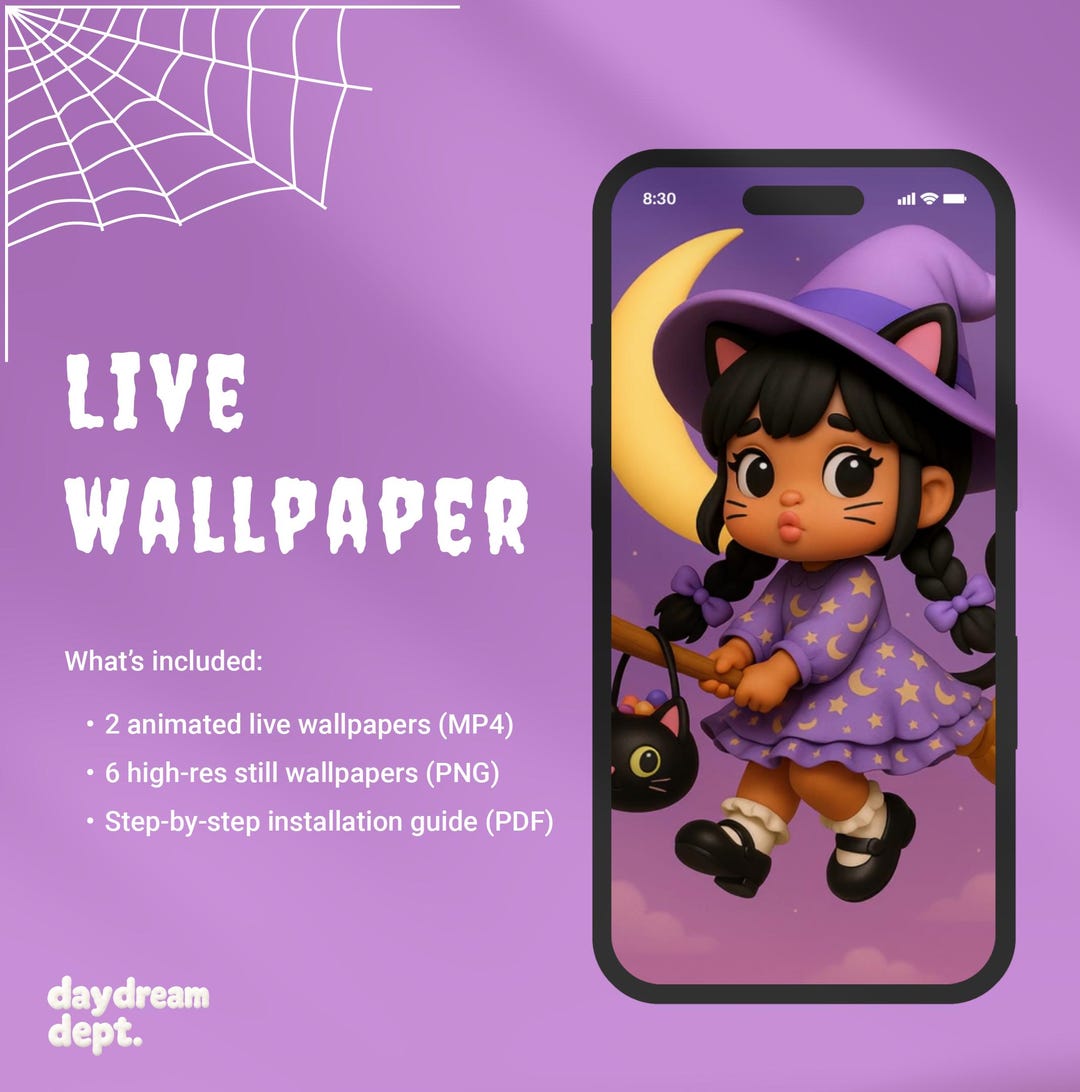 Cute Cat Witch Live Wallpaper | Halloween Animated Phone Background