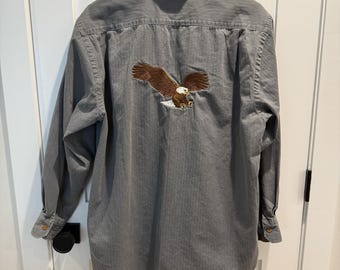 VTG Abercrombie Eagle Embroidered Shirt Gray Button Up Utility Americana Men's M