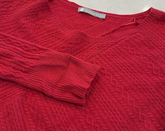 In Cashmere Red Asymmetrical Pattern Womens Sweater With Side Button Detail LG