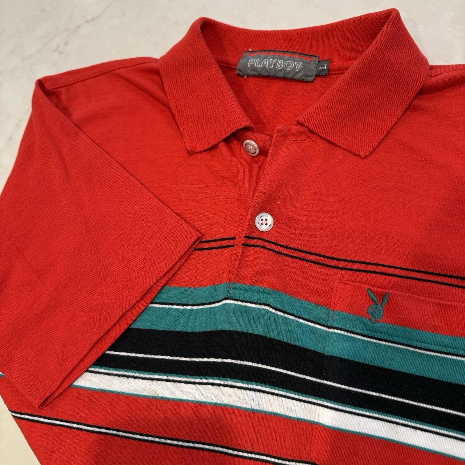 VINTAGE Playboy Polo Shirt Adult M Red Stripe 90s Y2K Golf Bunny 
