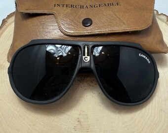 Vtg  1980's Aviator Camero S 462 Black Frame Sunglasses W/Extra Lens Pilot