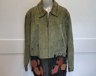 Vintage Quacker Factory Suede Leather Pumpkin Jacket Halloween Womens 1X