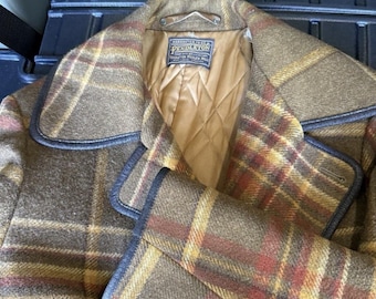 Pendleton Barn/Car Coat Wool Jacket Quilted Lining, Brn Plaid  Vtg Grandpacore LG