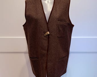 Vtg Women Brown Tweed Riding Vest Wool Blend Equestrian Country Western Style XL