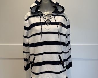 VTG Lauren Jeans Co Hooded Pullover Nautical Coastal Cotton Yacht Preppy Size L