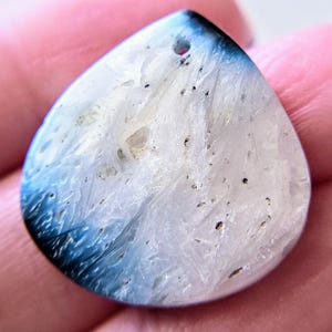Unique Focal Blue Ice Glacierite drilled cabochon bead briolette 24.5mm x 23.5mm x 3.5mm