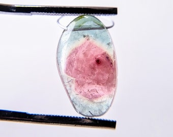 OOAK Incredible AAA Rare Watermelon Tourmaline candy color tricolor smooth slice bead briolette drilled 15mm x 9mm x 3.5mm