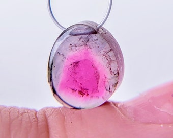 Rare Watermelon Tourmaline purple pink smooth slice bead briolette drilled 9.5mm x 8.5mm x 3mm